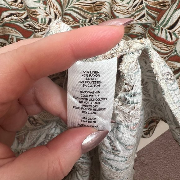 NWT House of Harlow Leaf Print Tie-Sleeve Linen Maxidress - Picture 13 of 14